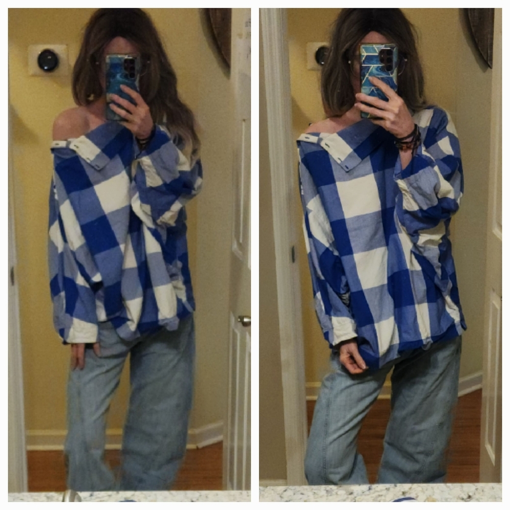 Zara Plaid Windowpane Check Dolman Sleeve Asymmetric Neckline Top